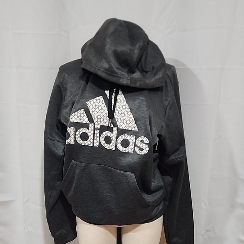 Adidas Dark Gray Hoodie with White Logo - Picture 1 of 3
